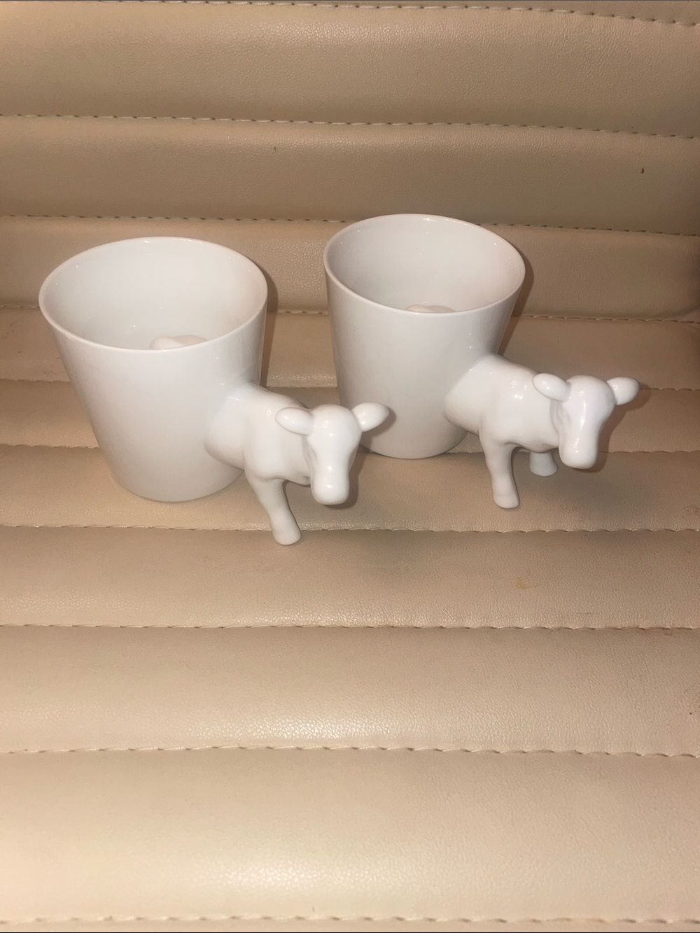 White Ceramic Cow Handle Mug - Set of 2